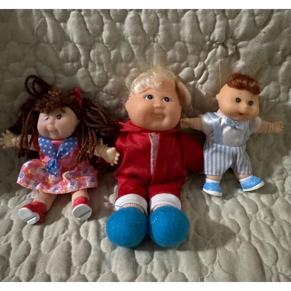 Vintage Cabbage Patch Kids Mini Doll Lot of 3 Girl Boy Yarn Hair Outfits CPK